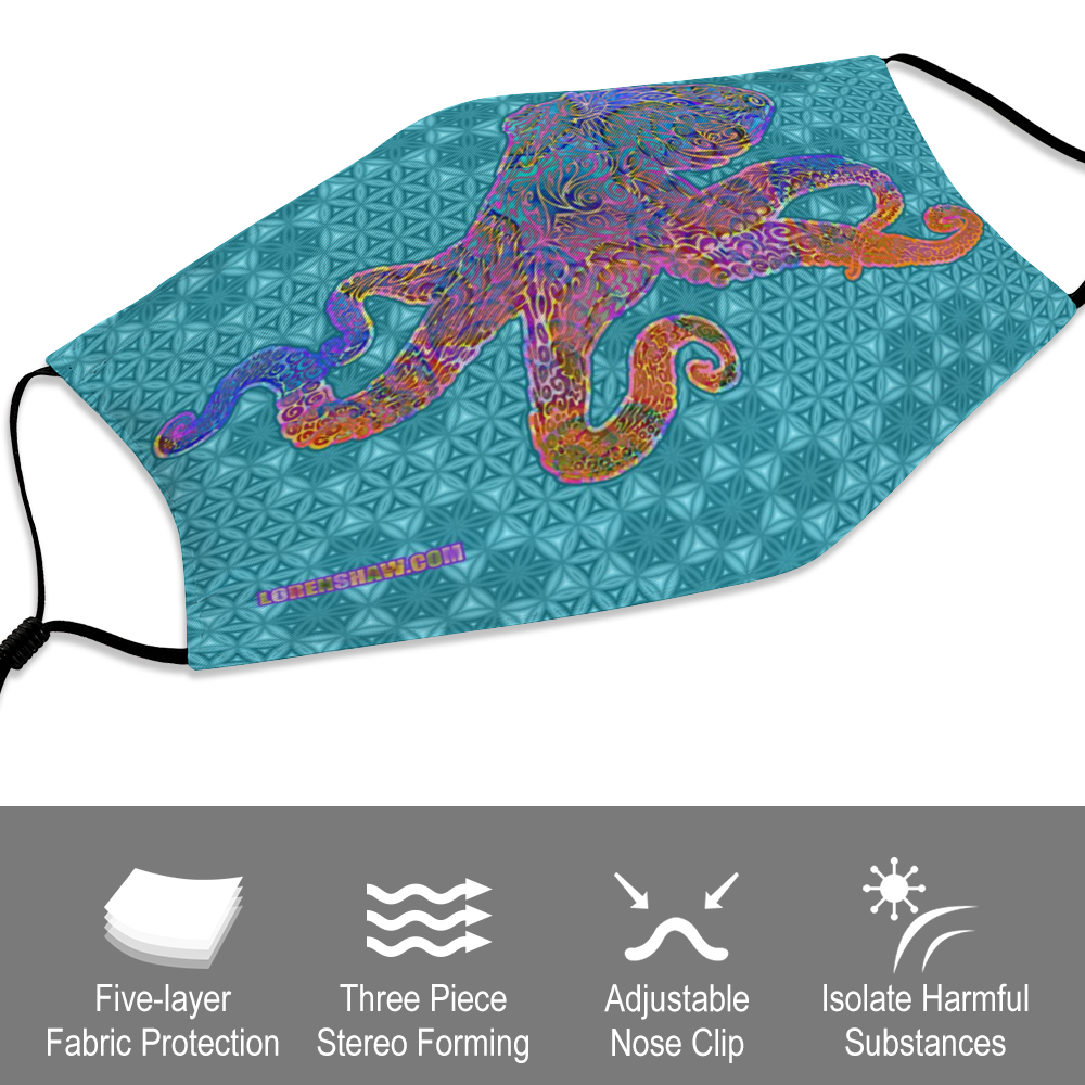 Octopus Scared Geometry Face Mask w/ 2 Filters