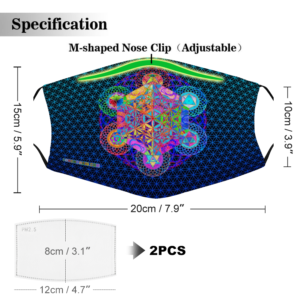 Metatron's Cube Face Mask w/ 2 Filters