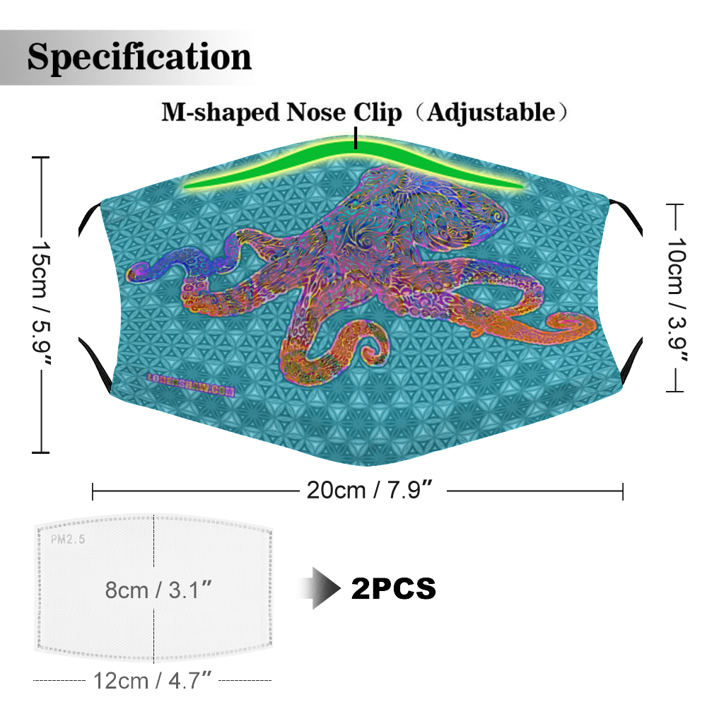 Octopus Scared Geometry Face Mask w/ 2 Filters