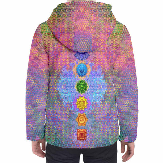Chakra Awakening Rainbow Hooded Puffer Jacket