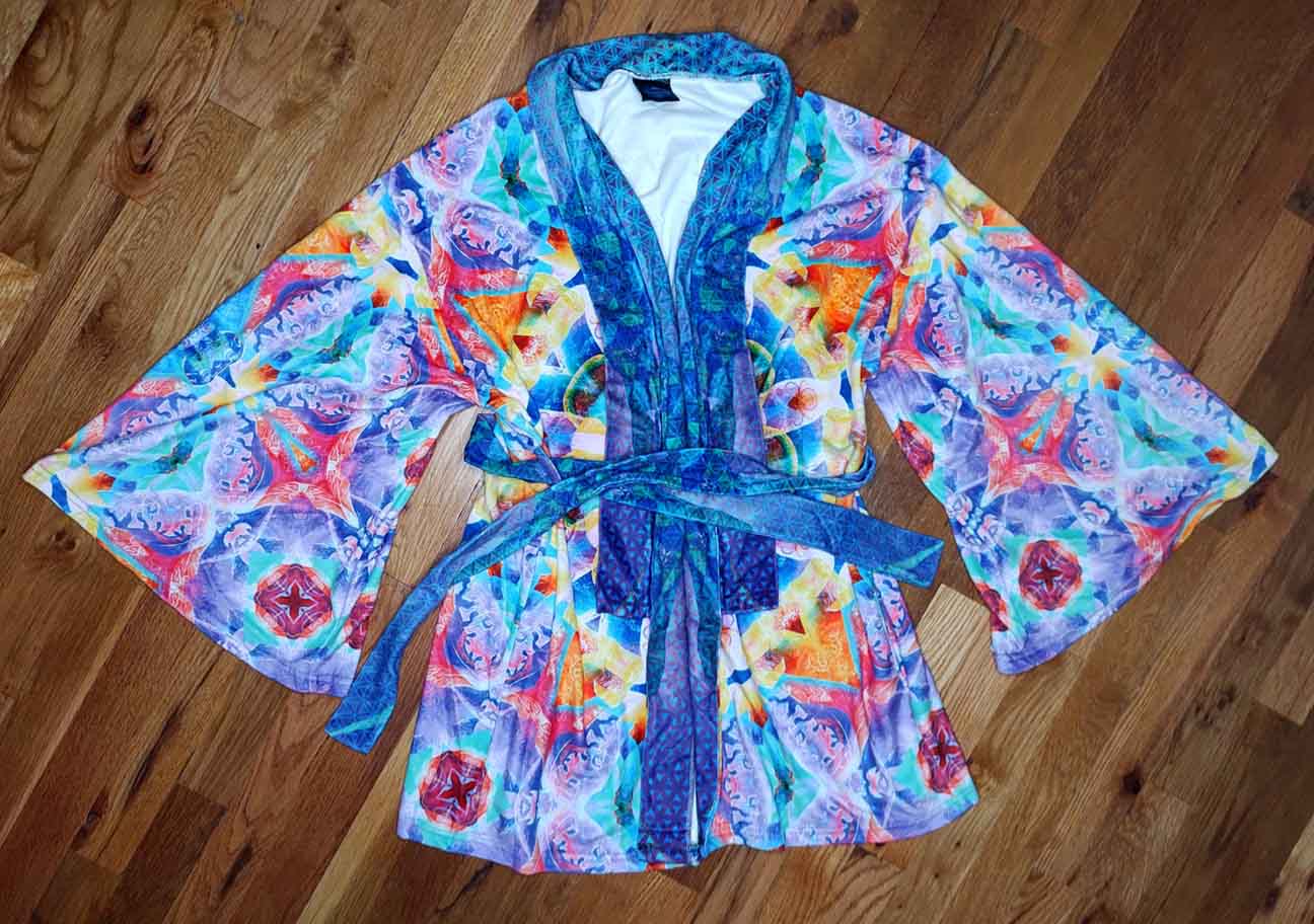 Blue Sunflower Velvet Kimono Robe