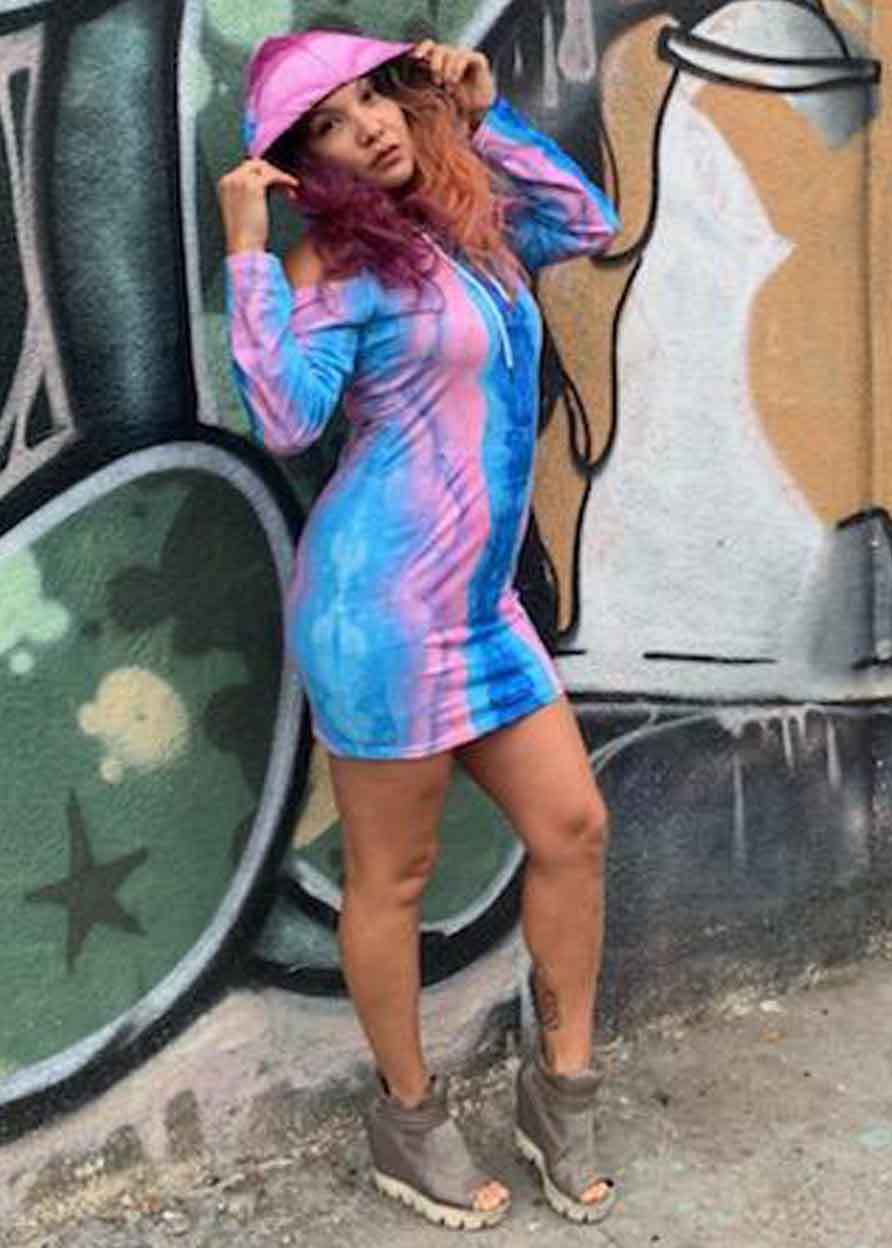 Bubble Gum Clouds Bodycon Hoodie Dress