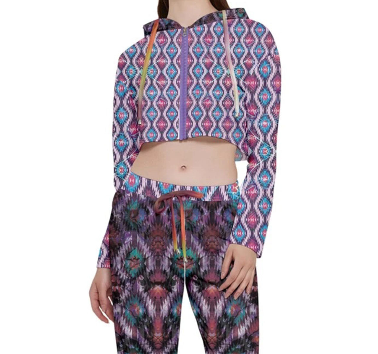 Psychedelic Desert Cropped Zip Hoodie Jogger Set