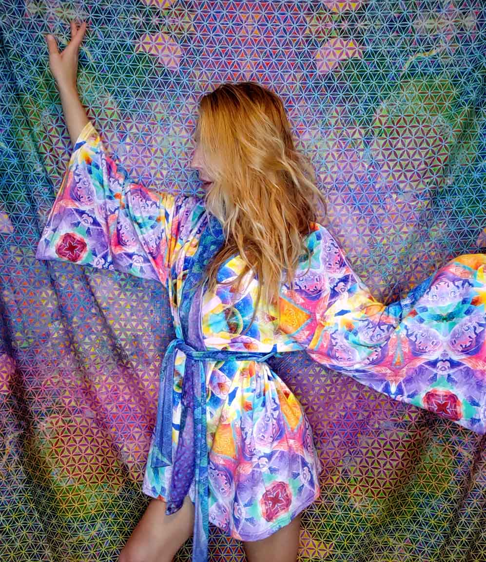 Blue Sunflower Velvet Kimono Robe