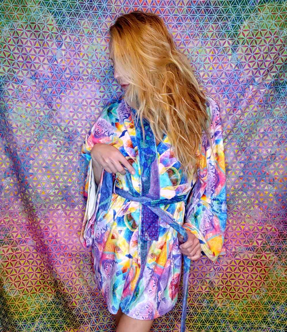 Blue Sunflower Velvet Kimono Robe