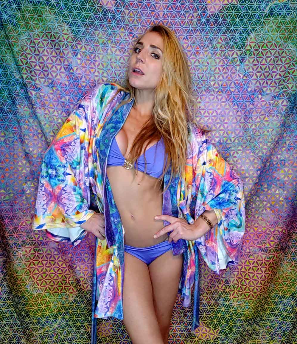 Blue Sunflower Velvet Kimono Robe